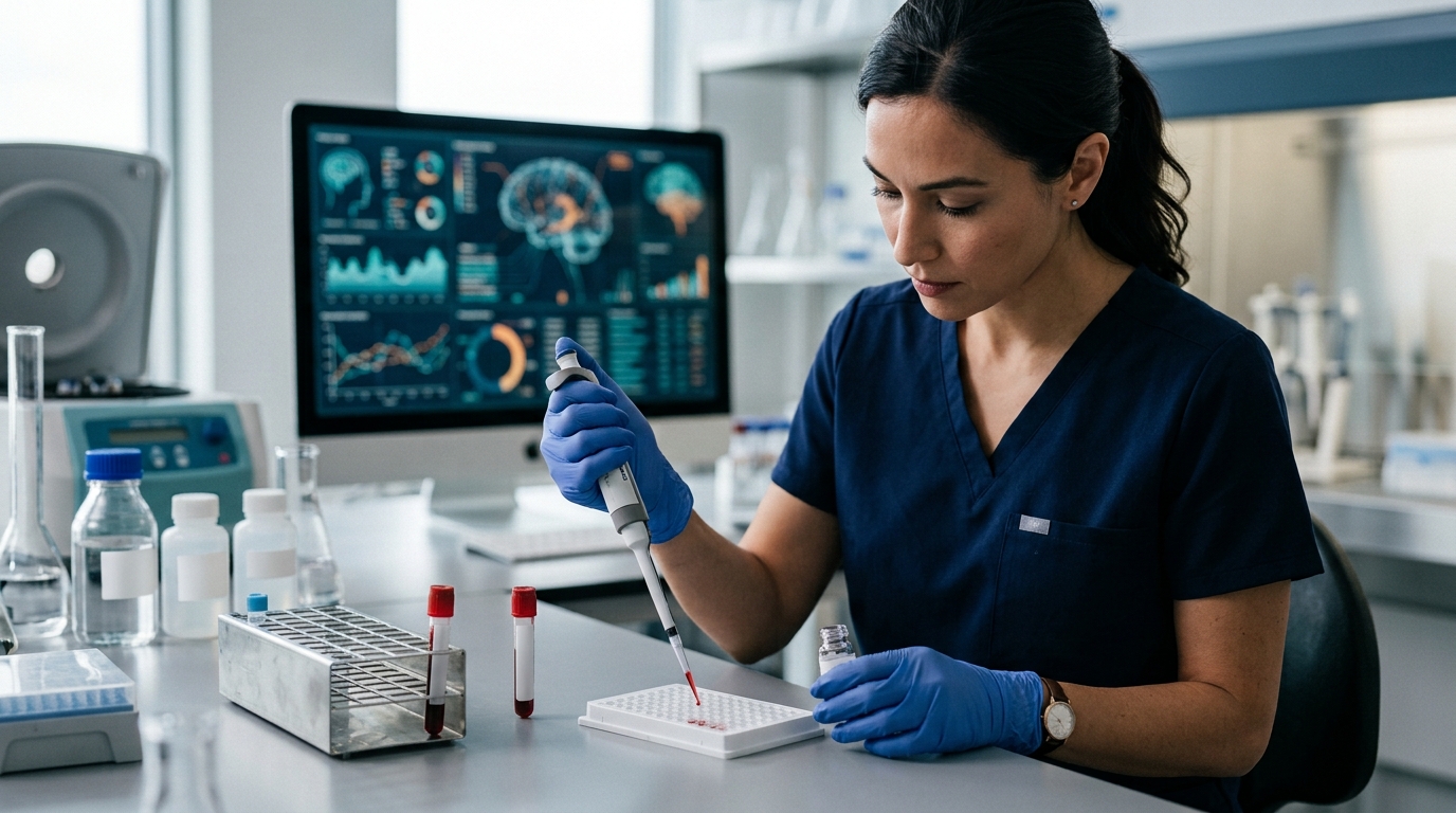 Blood sample being evaluated for GFAP and UCH-L1 traumatic brain injury biomarkers