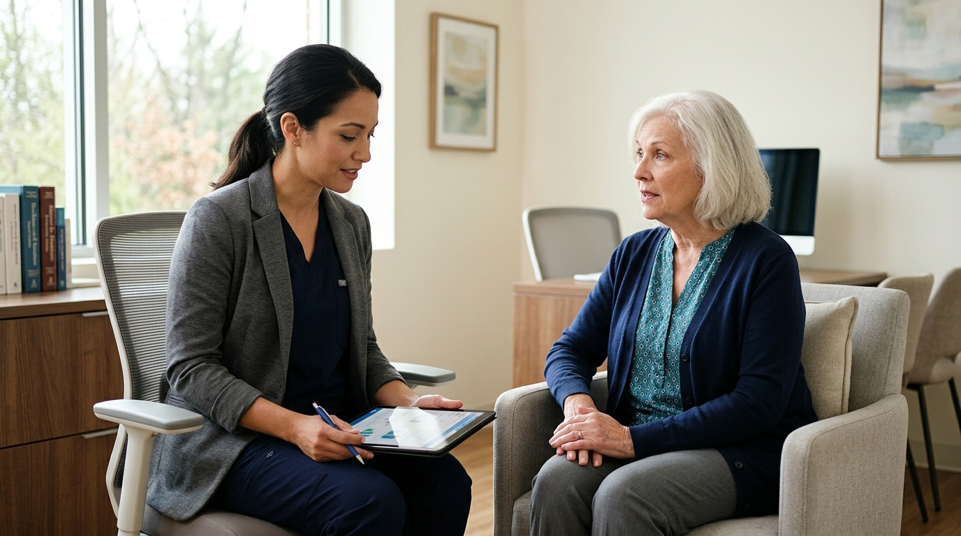 Older adult receiving medical evaluation for possible concussion after a fall