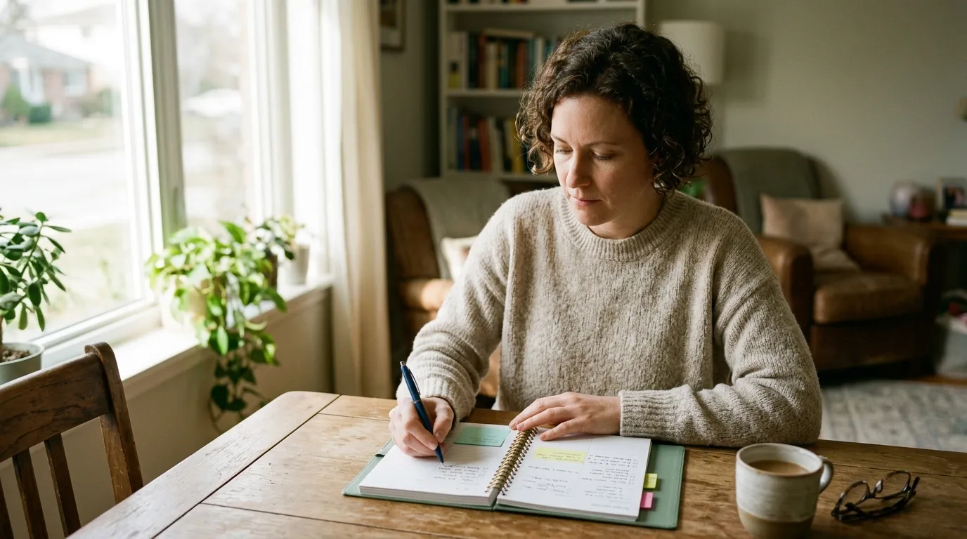 Person organizing a daily routine while living with brain injury
