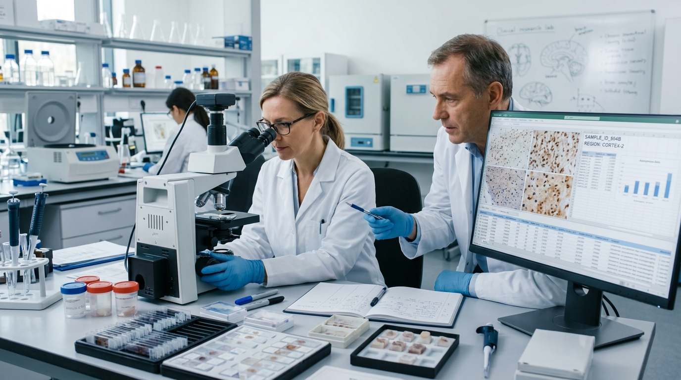 Researchers studying donated brain tissue for chronic traumatic encephalopathy pathology